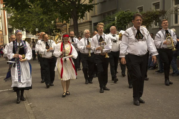 Stuttgart Germania Settembre 2019 Volksfest Stoccarda Marcia Attraverso Centro Della — Foto Stock