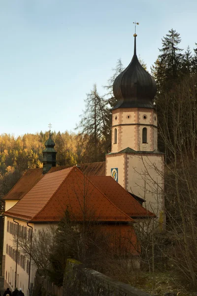 Triberg Alemania Enero 2020 Iglesia Campanario Maria Der Tanne Cerca —  Fotos de Stock