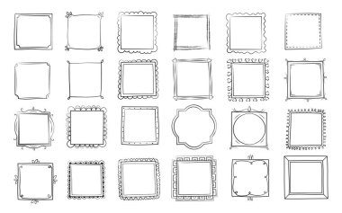 Karalama stilinde 20 adet kare çerçeve koleksiyonu, planlamacılar, davetiyeler, kartlar ve kupürler için mükemmel. Sevimli, zarif ve minimal tasarımları içerir.