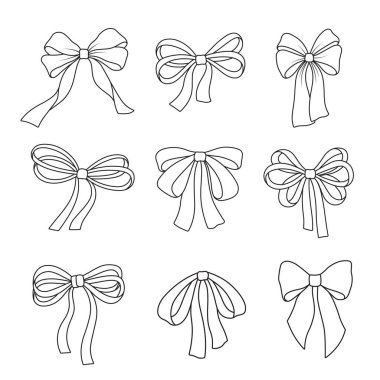 El çizimi kurdele taslak set dekoratif ve klasik zarif şekiller beyaz arkaplan izole