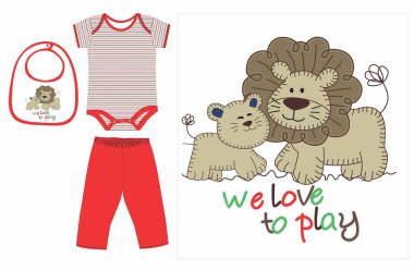 Kedisi ve köpeği olan küçük sevimli bir aslan..