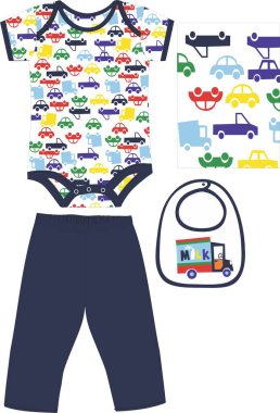 Çocuk kıyafetleri. Çocuk kıyafetleri ve aksesuarlarıyla dolu. vektör illüstrasyonu.