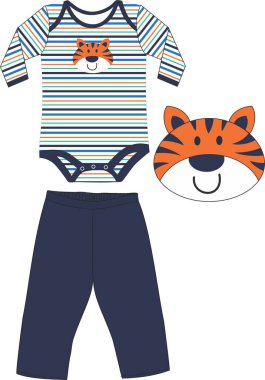 Çizgili tişörtlü şirin bir çocuğun vektör çizimi.