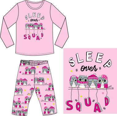 set of cute sleeping pajamas and cat. vector.