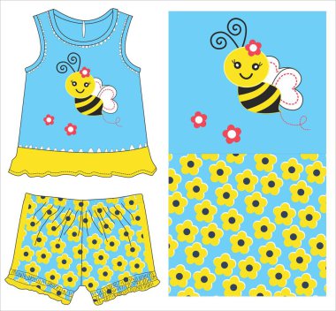 Giysiler için arının ve çiçeklerin kusursuz desenleri. vektör illüstrasyonu.