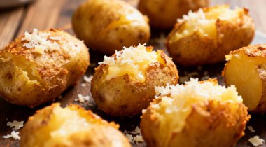 Eritilmiş peynirli ve ızgaralı Altın Fırında Patates