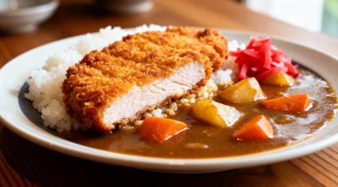 Japon usulü pirinçli kızarmış domuz pirzolası.