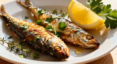 Limonlu ve otlu kızarmış sardalya..