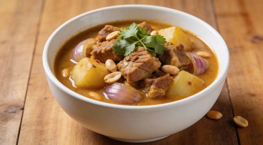 Beyaz kasede domuz etli Massaman Curry