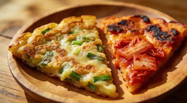 Kore usulü Scallion Pancake ve Kimchi Jeon.