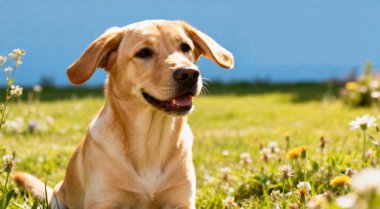 Labrador Retriever köpeğinin dışarıda çekilmiş bir portresi. Metin için boşluk