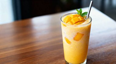 Taze Mango Smoothie Işık Arkaplanda Cam İçinde