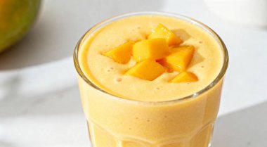 Taze Mango Smoothie Işık Arkaplanda Cam İçinde