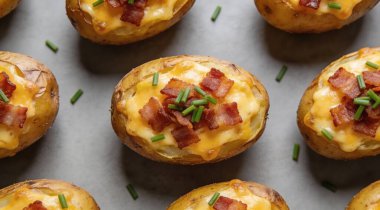 Gri masada lezzetli fırınlanmış patatesler.