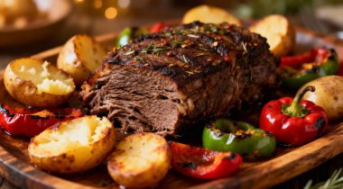 Ev yapımı kavrulmuş Mississippi Pot Kızartma biber, patates ile