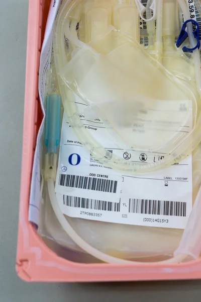 Focus on a blood bag in hospital ward — Stock Photo, Image