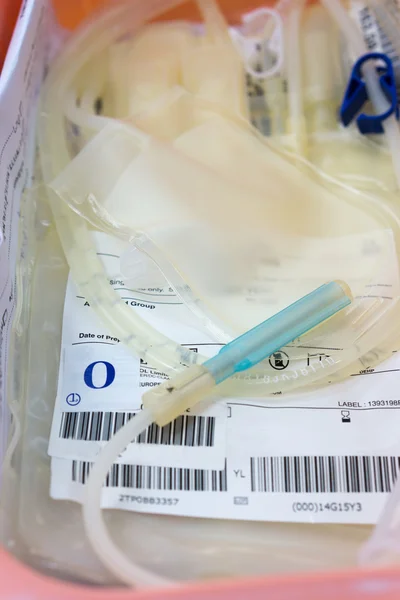 Focus on a blood bag in hospital ward — Stock Photo, Image