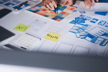 Çizimler ve dijital araçlarla UXUI tasarım beyin fırtınası oturumu