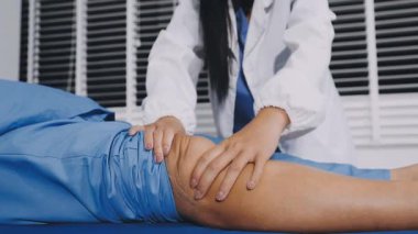 woman doctor is lying on a knee
