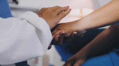 doctor and woman hands in hospital, medical team