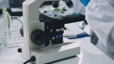 Laboratuvarda mikroskop ve test tüplerini kapatın.