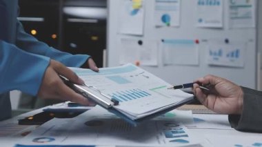 business team meeting, brainstorming, strategy planning, analysis and financial report concept.