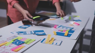 UI UX web tasarımcılarından oluşan bir ekip mobil yanıt veren web siteleri geliştirmek için birlikte çalışıyor. Mobil Mobil Model