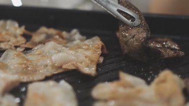 Grill barbecue on pan and hot pot street buffet thai style