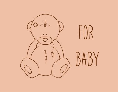 Oyuncak ayı vektör çizimi. Çizgi tasarım elemanı. Çocuklar için pelüş oyuncak boyama sayfası