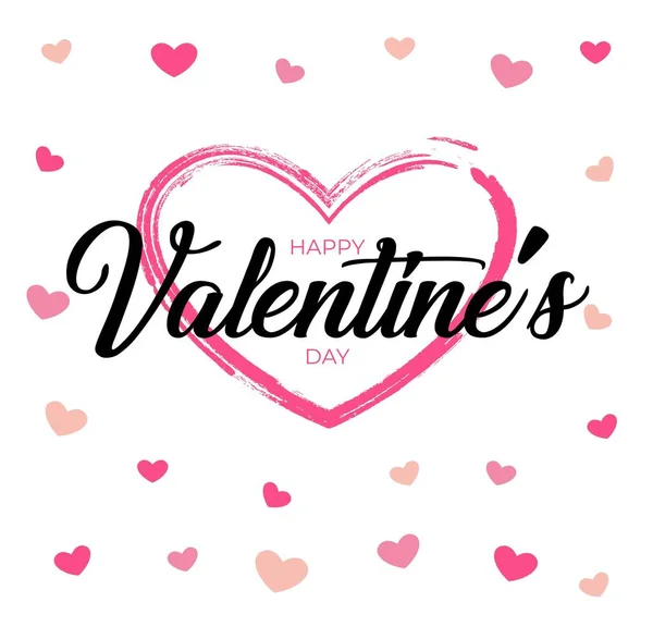 Happy Valentijnsdag kaart, typografie, achtergrond met harten — Stockvector