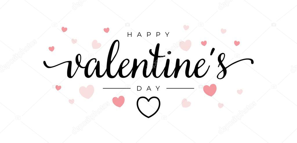 Happy Valentines Day Typographic Lettering isolated on white Background With Pink Heart and Arrow Vector Illustration of a Valentines Day Card.