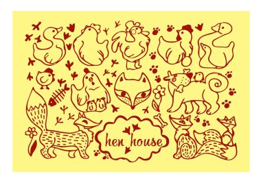 tavuk ev, desen stilize hayvan