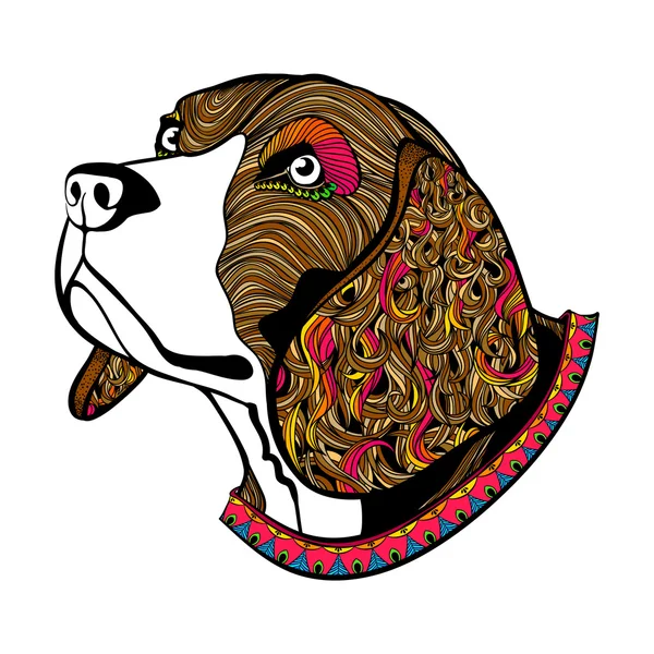 手描き色犬顔、ビーグル犬の頭 zentan で襟付き — ストックベクタ