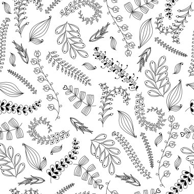 Elle çizilmiş sanatsal süs seamless modeli ile çiçek elem