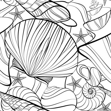 Deniz kabukları elle çizilmiş Seamless modeli. Vektör çizim ben