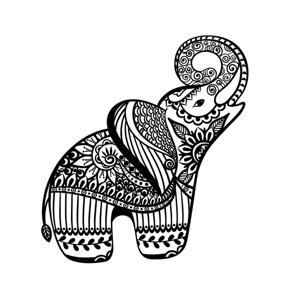 手描きの象、zentangle スタイルでインドの哺乳類。動物 pa — ストックベクタ