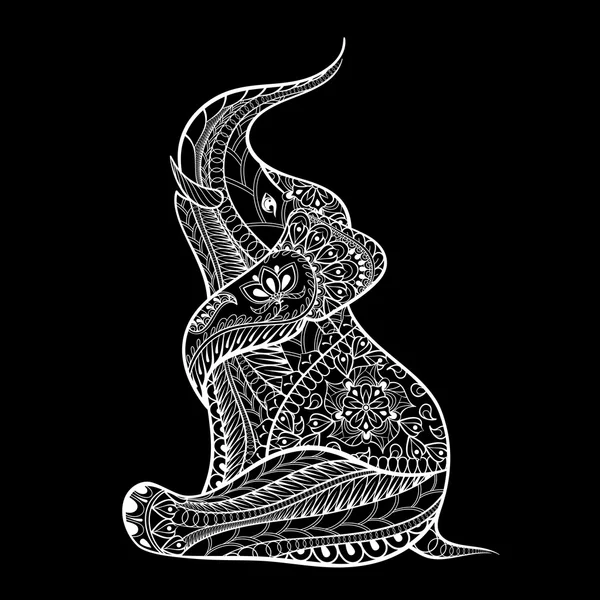 描かれたエスニック象を手、zentangle スタイルで。ベクトル動物パット — ストックベクタ