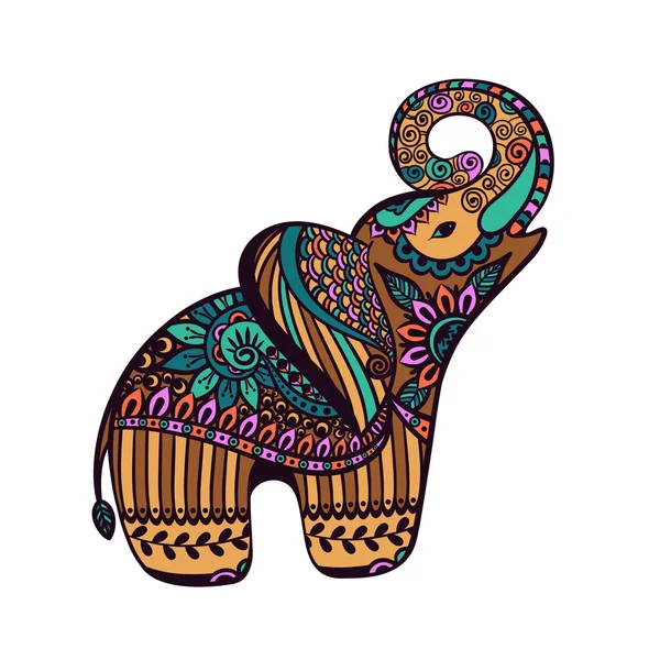 สไตล์ช้างที่มีพื้นหลังสีสันลึกลับ สัตว์เลี้ยงลูกด้วยนมอินเดีย — ภาพเวกเตอร์สต็อก