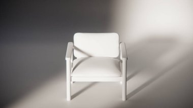 Sönük mavi minimalist sandalyenin 3 boyutlu görüntüsü. Temiz çizgiler ve yumuşak ışıklandırma. Ürün gösterimi, iç tasarım, mobilya modellemeleri ve modern görselleştirmeler için ideal.