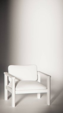 Sönük mavi minimalist sandalyenin 3 boyutlu görüntüsü. Temiz çizgiler ve yumuşak ışıklandırma. Ürün gösterimi, iç tasarım, mobilya modellemeleri ve modern görselleştirmeler için ideal.