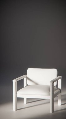 Sönük mavi minimalist sandalyenin 3 boyutlu görüntüsü. Temiz çizgiler ve yumuşak ışıklandırma. Ürün gösterimi, iç tasarım, mobilya modellemeleri ve modern görselleştirmeler için ideal.