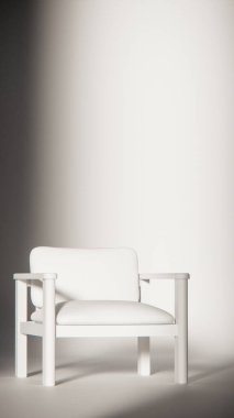 Sönük mavi minimalist sandalyenin 3 boyutlu görüntüsü. Temiz çizgiler ve yumuşak ışıklandırma. Ürün gösterimi, iç tasarım, mobilya modellemeleri ve modern görselleştirmeler için ideal.