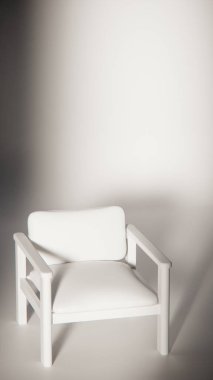 Sönük mavi minimalist sandalyenin 3 boyutlu görüntüsü. Temiz çizgiler ve yumuşak ışıklandırma. Ürün gösterimi, iç tasarım, mobilya modellemeleri ve modern görselleştirmeler için ideal.