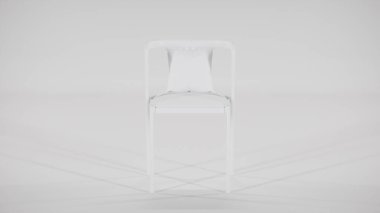 Üç boyutlu modern bistro yemek seti ahşap masa ve yastıklı kumaş sandalyeler. Mobilya katalogları, iç tasarım görselleştirme, ürün gösterimi ve çağdaş dekor kavramları için mükemmel.