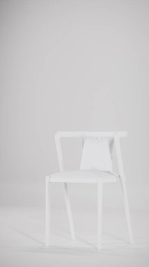 Üç boyutlu modern bistro yemek seti ahşap masa ve yastıklı kumaş sandalyeler. Mobilya katalogları, iç tasarım görselleştirme, ürün gösterimi ve çağdaş dekor kavramları için mükemmel.