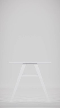 Üç boyutlu modern bistro yemek seti ahşap masa ve yastıklı kumaş sandalyeler. Mobilya katalogları, iç tasarım görselleştirme, ürün gösterimi ve çağdaş dekor kavramları için mükemmel.