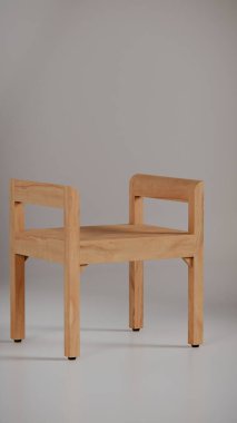 3D minimalist ahşap tabure, temiz çizgiler ve dengeli tasarım. Mobilya katalogları, ürün görselleştirme, iç tasarım konseptleri ve modern dekor sunumları için mükemmel..