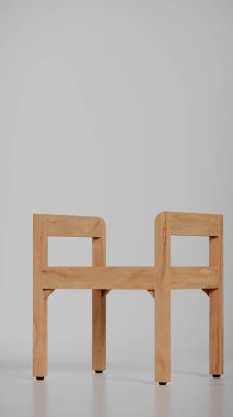 3D minimalist ahşap tabure, temiz çizgiler ve dengeli tasarım. Mobilya katalogları, ürün görselleştirme, iç tasarım konseptleri ve modern dekor sunumları için mükemmel..