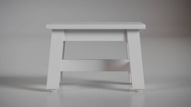 Üç boyutlu minimalist tahta tabure, sağlam çerçeveli ve açılı bacakları var. Mobilya katalogları, ürün görselleştirme, iç tasarım projeleri ve modern dekor sunumları için mükemmel..