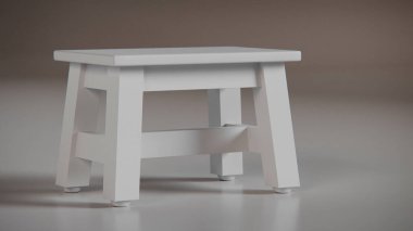 Üç boyutlu minimalist tahta tabure, sağlam çerçeveli ve açılı bacakları var. Mobilya katalogları, ürün görselleştirme, iç tasarım projeleri ve modern dekor sunumları için mükemmel..